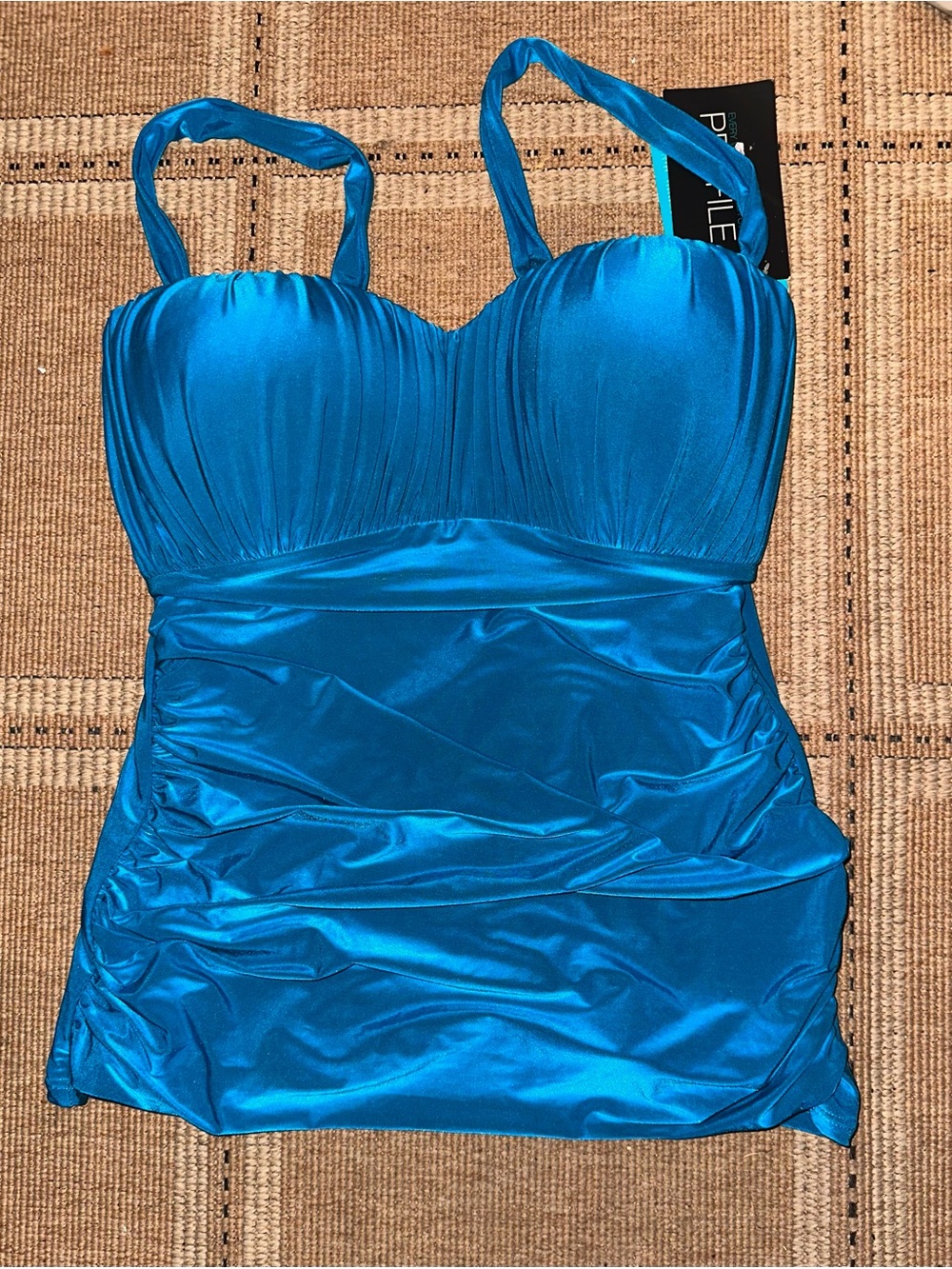 NWT Profile By Gottex Turquoise Blue Ruched Swim Tankini